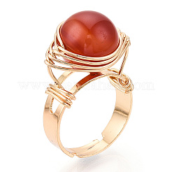 Natural Howlite & Citrine & Tiger Eye & Natural Carnelian & Amethyst & Lapis Lazuli Round Finger Rings&nbsp;RJEW-T019-01-KC-1
