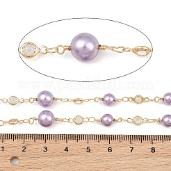 Rack Plating Brass & Round ABS Imitation Pearl & Glass Beaded Link Chains&nbsp;KK-CBA3816-01C