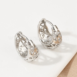 Hollow Triangle Brass Micro Pave Clear Cubic Zirconia Hoop Earring&nbsp;EJEW-M082-12P