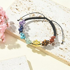 Chakra Theme Flower Natural & Synthetic Mixed Gemstone Braided Bead Bracelet&nbsp;BJEW-TA00316