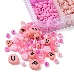 DIY Flat Round & Heart Acrylic & Glass Seed Beads Jewelry Making Findings Kits&nbsp;DIY-FS0006-43A