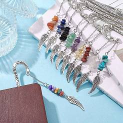 Natural Gemstone & Glass Chip Pendant Bookmark with Alloy Wing&nbsp;AJEW-JK00241