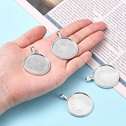 Tibetan Style Alloy Flat Round Pendant Cabochon Settings&nbsp;TIBEP-M022-15AS