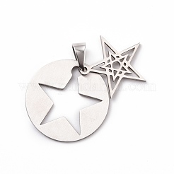 Non-Tarnish Flat Round with Star 201 Stainless Steel Pendants&nbsp;STAS-I032-146