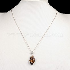 Horse Eye Platinum Plated Brass Rhinestone Gemstone Pendant Necklaces&nbsp;NJEW-JN01188