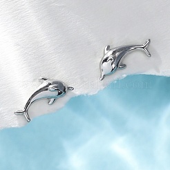 925 Sterling Silver Dolphin Stud Earrings&nbsp;EJEW-R015-01P