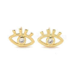 Brass Micro Clear Cubic Zirconia Eye Stud Earrings&nbsp;EJEW-S252-02G