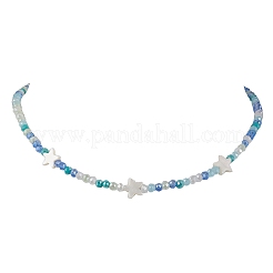 2Pcs 2 Color Glass & Natural Shell Star Beaded Necklaces Set&nbsp;NJEW-JN04646-02