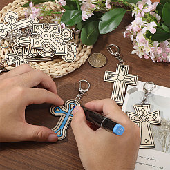 36Pcs 12 Styles Unfinished Wood Cross Keychain&nbsp;DIY-GL0006-34