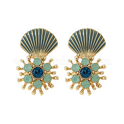 Zinc Alloy Enamel Flower with Shell Shape Dangle Stud Earrings&nbsp;FS-WGC0695-01