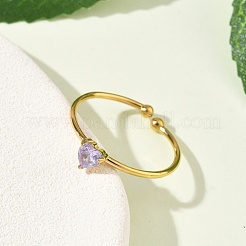 304 Stainless Steel Cubic Zirconia Cuff Rings for Women&nbsp;RJEW-Z122-01G