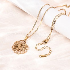 304 Stainless Steel Flower Pendant Cable Chain Necklaces for Men Women&nbsp;NJEW-K308-05A-G