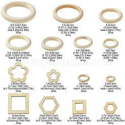 45Pcs 15 Styles Unfinished Wood Linking Rings&nbsp;WOOD-YW0001-15