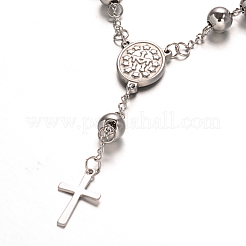 Tarnish Resistant Rosary Bead Bracelets with Cross&nbsp;X-BJEW-E282-01P