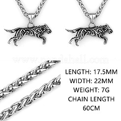 304 Stainless Steel Viking Wolf Pendant Necklaces for Men&nbsp;FS-WG017A5-01