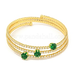 Rack Plating Brass Pave Clear Cubic Zirconia Open Cuff Wrap Bangles&nbsp;BJEW-B110-01G-01