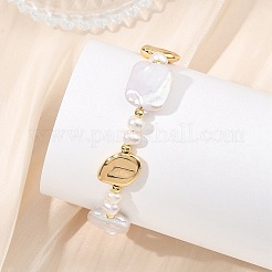 Natural Baroque Pearl Keshi Pearl & Brass Beaded Bracelets for Women&nbsp;BJEW-JB13799