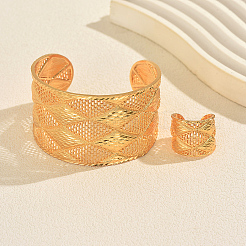 Vintage Alloy Filigree Rhombus Cuff Bangle & Ring Set&nbsp;RH3995