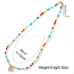 Beach Colorful Glass Beaded Alloy Heart Pendant Necklaces for Women&nbsp;LS-NM2683