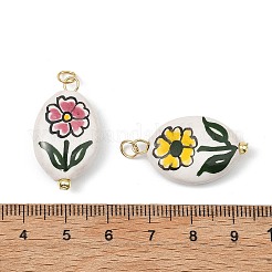 Hand Painted Flower Pattern Oval Porcelain Pendants&nbsp;PALLOY-JF05562