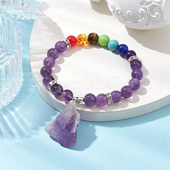 Raw Rough Natural Amethyst Charm Bracelets&nbsp;BJEW-JB10298-04