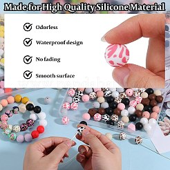 89Pcs Colorful Pattern Printed Silicone Beads Sets&nbsp;SIL-SZ0002-54B