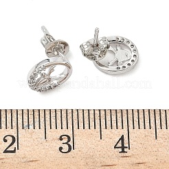 Flat Round with Deer Brass Micro Pave Clear Cubic Zirconia Stud Earrings&nbsp;EJEW-F383-11P