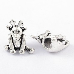 Tibetan Style Alloy Christmas Reindeer/Stag European Beads&nbsp;TIBEB-8009-AS-NR