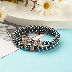 2Pcs 2 Style Synthetic Hematite Stretch Bracelets Sets&nbsp;BJEW-JB08004-04