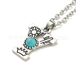 Letter A~Z Antique Silver Plated Alloy with Synthetic Turquoise Pendant Necklaces&nbsp;NJEW-G080-01Y