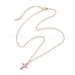 Brass Glass Cross Pendant 304 Stainless Steel Cable Chain Necklaces for Women&nbsp;NJEW-JN05545