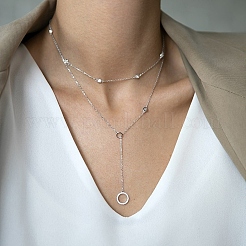 S925 Silver Geometric Zircon Long Pendant Double Layer Necklace Elegant Casual Jewelry&nbsp;DE2757-1