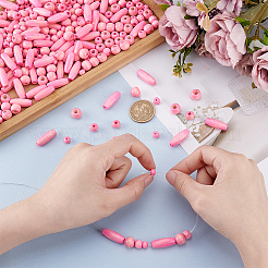 480Pcs 4 Styles Dyed Natural Wood Beads&nbsp;WOOD-PH0003-66A