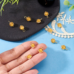12Pcs Brass & Glass Imitation Cat Eye Round Charms&nbsp;PALLOY-TAC0237-02
