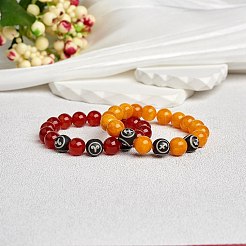 Dark Orange Natural Yellow Jade Round Beaded Stretch Bracelet&nbsp;BJEW-SW00077-07
