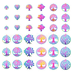 48Pcs 12 Style 201 Stainless Steel Filigree Pendants&nbsp;STAS-BY0001-21