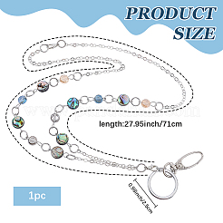 1Pc Flat Round Natural Paua Shell and Electroplate Glass Name Card Straps&nbsp;NJEW-BM0001-03