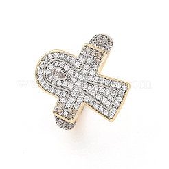 Brass Micro Pave Clear Cubic Zirconia Cuff Finger Rings for Women&nbsp;RJEW-C116-01G
