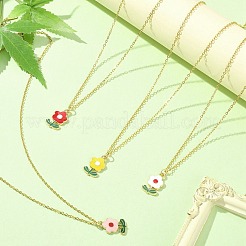Zinc Alloy Enamel Flower Pendant Necklace with 304 Stainless Steel Cable Chains&nbsp;NJEW-JN04370