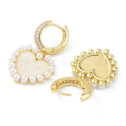Heart Rack Plating Brass Cubic Zirconia Hoop Earrings with Plastic Pearl Beads&nbsp;EJEW-K245-06G