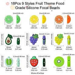 18Pcs 9 Styles Fruit Theme Food Grade Silicone Focal Beads&nbsp;SIL-CJ0002-18