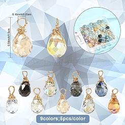 50Pcs 10 Colors Glass Pendants&nbsp;PALLOY-YW00168