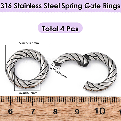 2 Pairs 316 Stainless Steel Spring Gate Rings&nbsp;STAS-BBC0007-87