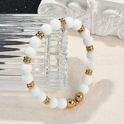 Ion Plating(IP) 304 Stainless Steel & Round Glass Beaded Stretch Bracelets for Women Men&nbsp;BJEW-M046-03G