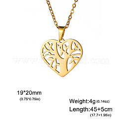 304 Stainless Steel Tree of Life Hollow Heart Pendant Necklaces for Women&nbsp;WG801E2-02