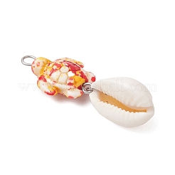 6Pcs 6 Colors Natural Cowrie Shell & Dyed Synthetic Turquoise Pendants&nbsp;PALLOY-JF04130-02