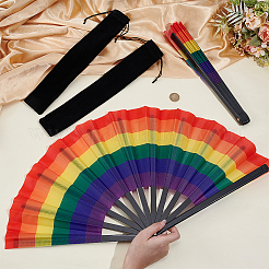 2Pcs PVC & Cloth Rainbow Folding Fans&nbsp;AJEW-NB0008-98