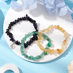 3Pcs 3 Styles Natural Citrine & Green Aventurine & Synthetic Blue Goldstone Chips Stretch Bracelets Sets&nbsp;BJEW-JB11076-08