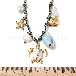 Ocean 304 Stainless Steel & Plastic Pearl & Natural Shell Turtle Starfish Shell Shape Pendant Necklaces for Women&nbsp;NJEW-G180-03G