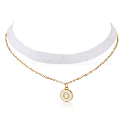 Flat Round with Letter O Alloy Enamel Pendant Necklaces for Women&nbsp;NJEW-TAC0033
